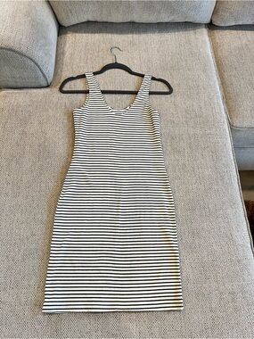 Striped Tank Midi Dress - Black & White